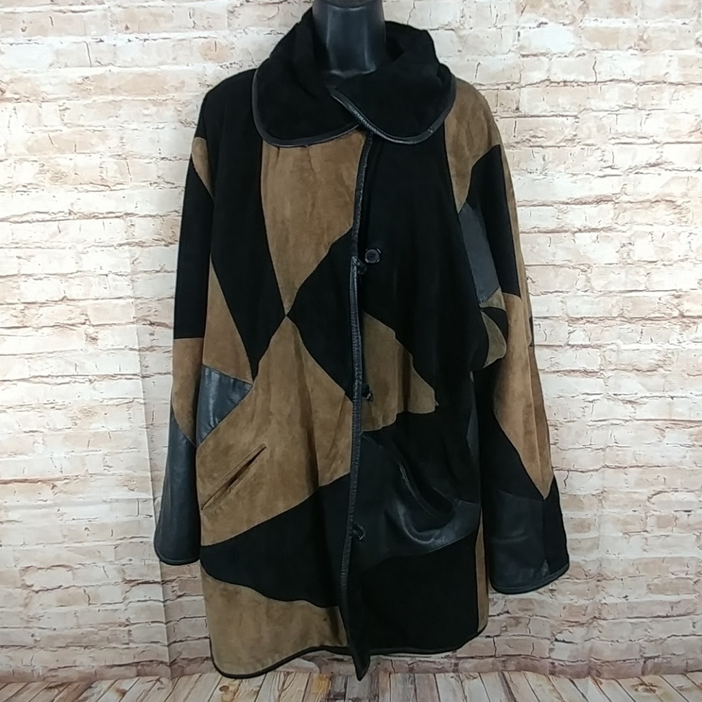 Ero Leather/Suede Patchwork Driving Coat Size 14 - image 1